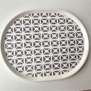 Place & Time White Ceramic Oval Platter Lattice Geometric Pattern 10" x 8" JOANN